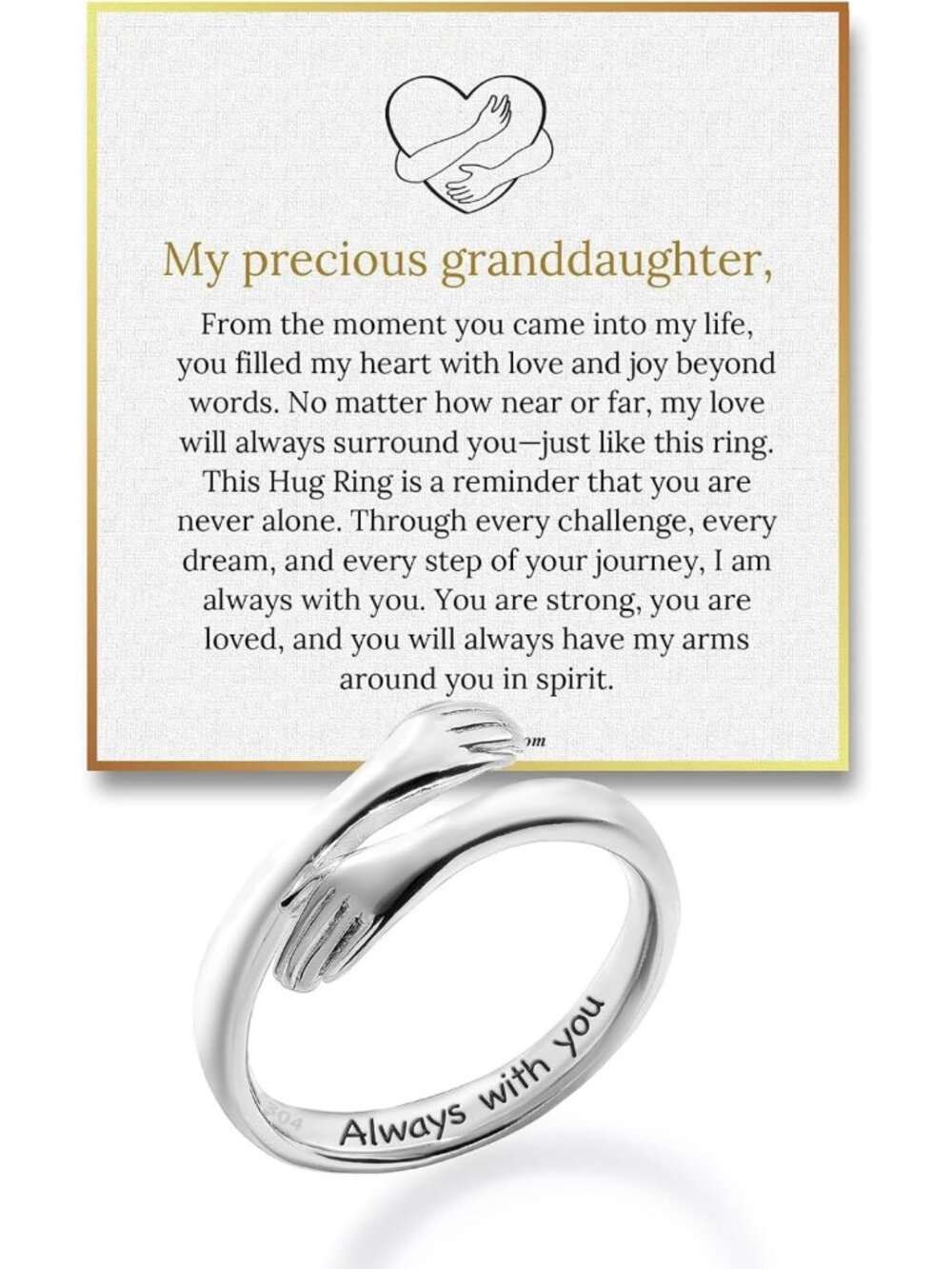 Inspirational Adjustable Hug Ring for Women - 999 Pure Silver & Stainless Steel